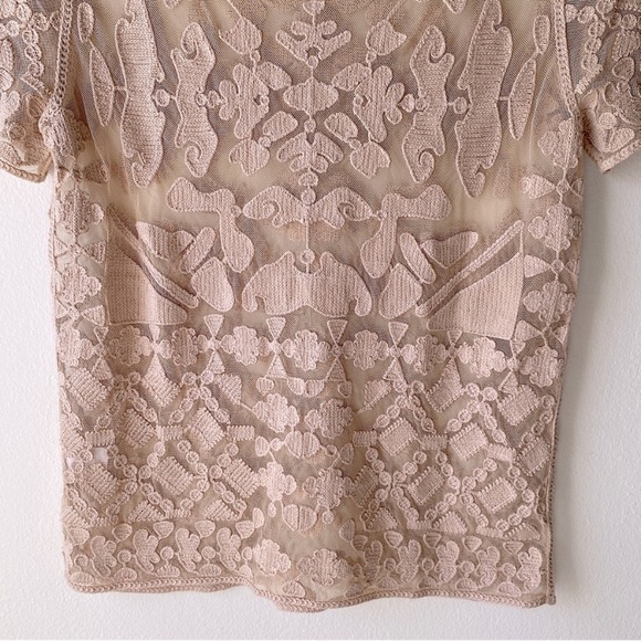 ANTHROPOLOGIE EVERLEIGH EMBROIDERED SHORT SLEEVE TOP ROMANTIC BOHO Beige Pink S - Picture 5 of 7